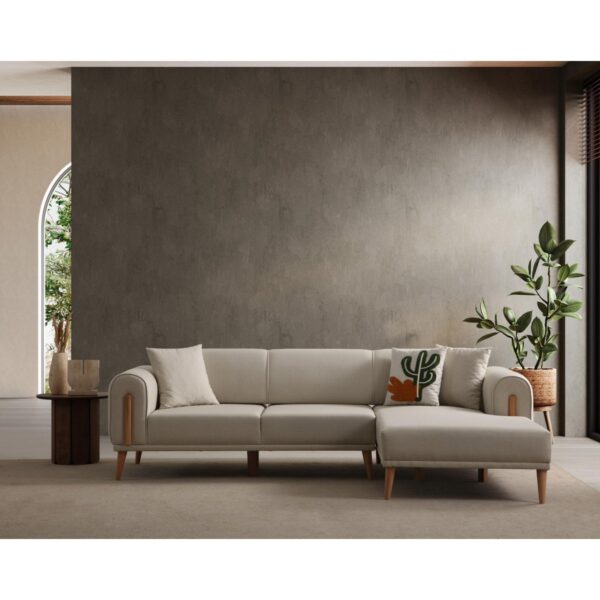 Ak Sofa Leon Köşe Koltuk Sağ Köşe Koltuk Açık Krem Renk Yumuşak Oturum 250×170 cm Gürgen ve Keten Malzeme