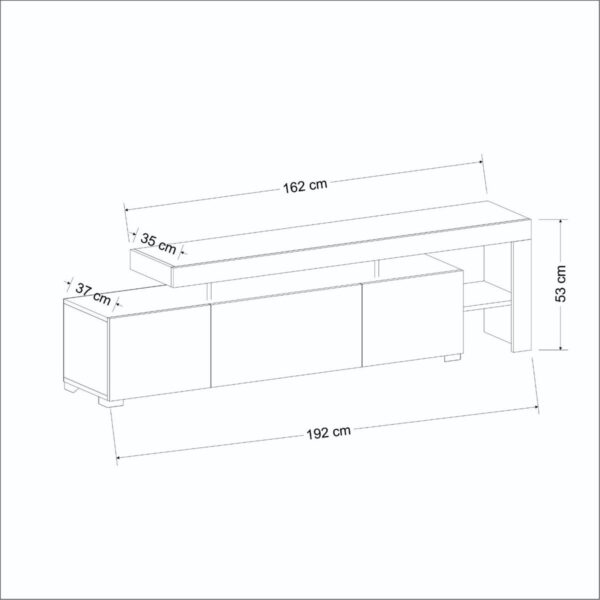 İnarch Dizayn Beliz Modern LED Işıklı 3 Kapaklı, Raflı TV Sehpası – 192 cm, Traverten Mermer Desen