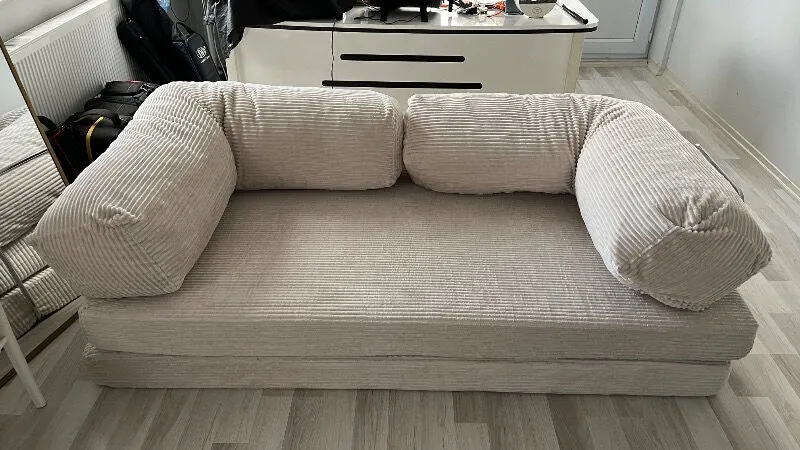 MONAMI Dechome Meganest Modern Fitilli Kadife Kanepe| Yatak Olabilen, Dayanıklı Orta Sert Sünger, Yıkanabilir Kılıf