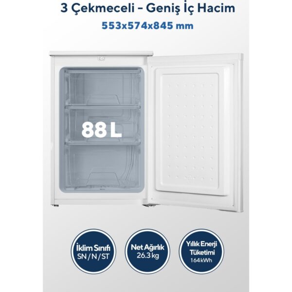 Kumtel 3 Çekmeceli Dikey Derin Dondurucu 88L HFR-100