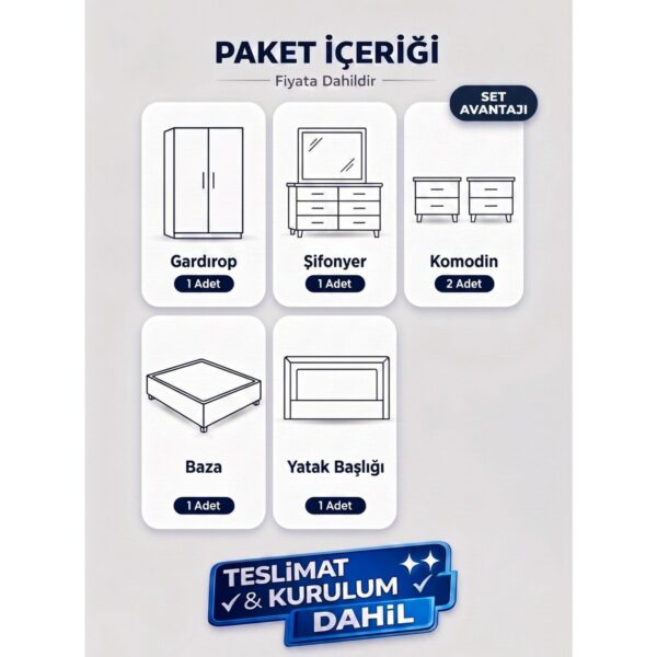 Bohem Yatak Odası Takımı %100 Mdf Bazalı