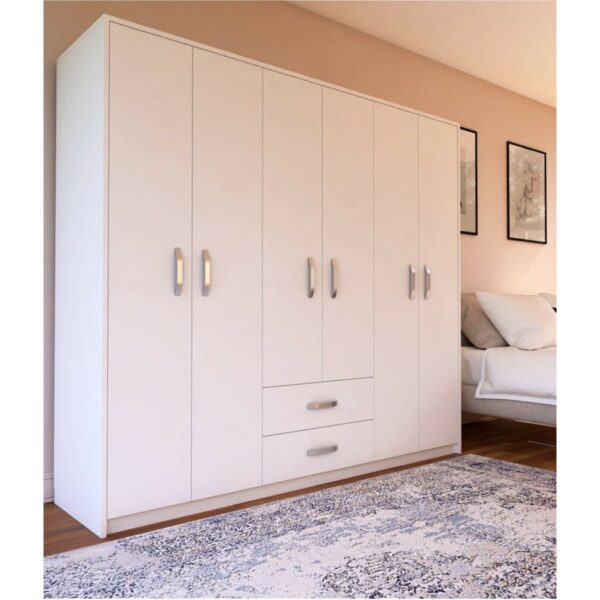 Metalia 6 Kapılı Beyaz Gardırop Suntalam Malzemeden 2 Çekmeceli Modern Tasarım