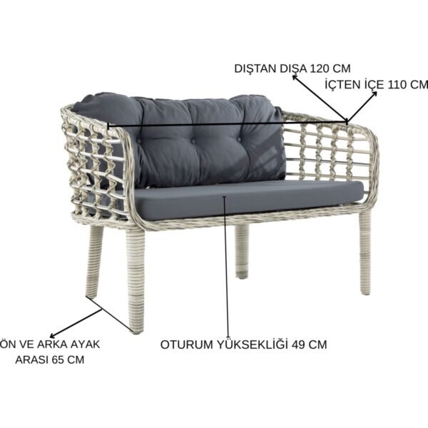 Kartepe 2 1 1 Rattan Bahçe Balkon Takımı,kahve Örgü/krem Kumaş