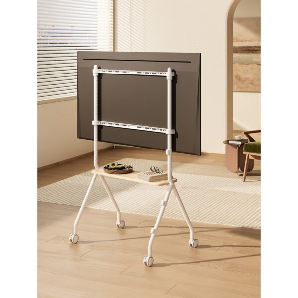 Tekerlekli Şövale Tv Standı 49″-80″ Inç | Raflı | 50 kg Taşıma Kapasiteli | Mobil Tv Sehpası