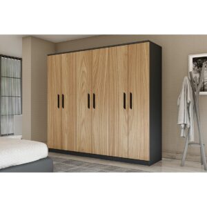 Metalia gm 087 6 Kapılı Aynasız Sonomo - Antrasit Gri Siyah Kulplu Gardırop