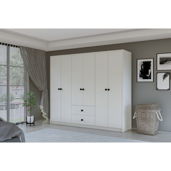 Metalia Gm 069 Delüx 6 Kapı 2 Çekmeceli Düğme Kulplu Gardırop