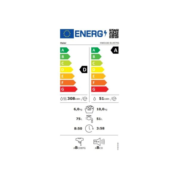 Haier HWD100-B14979-S Kurutmalı Çamaşır Makinesi 10 kg Yıkama 6 kg Kurutma 1400 Devir A Enerji Sınıfı