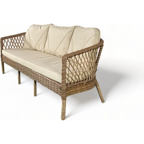 Monalin Mobilya Monalin Home Garden Miami 5 Kişilik(3-1-1-Masa) Rattan Örgü Bahçe & Balkon & Teras Oturma Grubu Minderli & Camlı & Masalı Takım
