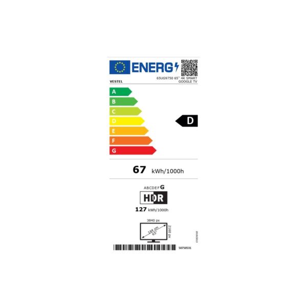 Vestel 65UG9750 65” 164 Ekran Uydu Alıcılı 4K Ultra HD Smart Google DLED TV