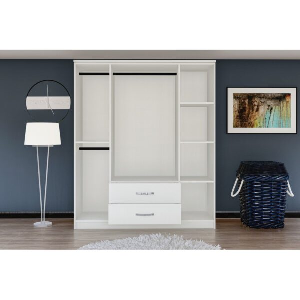 Metalia Esil 4 Kapılı Beyaz Suntalam Aynalı Geniş Depolama Alanlı Modern Tasarım Gardırop