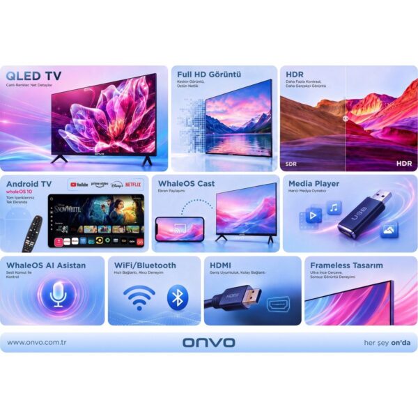 Onvo 40VQ80F3FA 40” 102 Ekran Uydu Alıcılı Full Hd Whaleos QLED TV