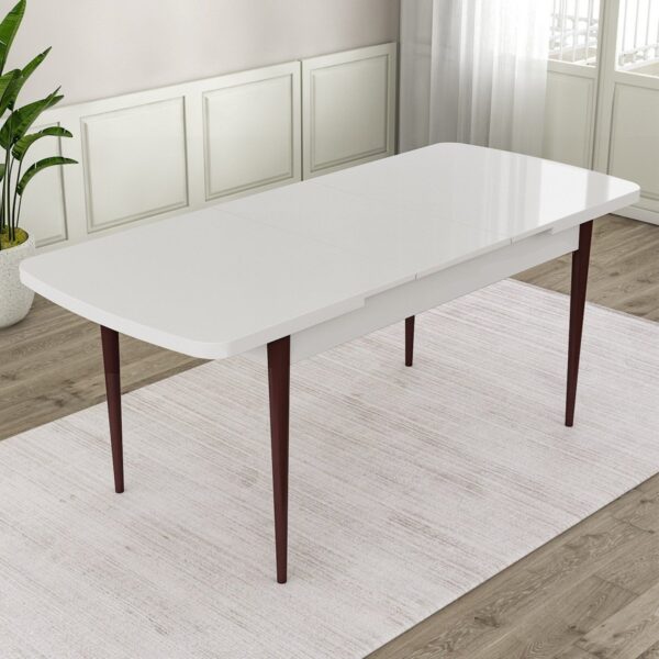 Concept Lia Serisi,MDF 80 x 132 cm Açılabilir Mutfak Masa Takımı, Beyaz Masa Ceviz Ayak 4 Sandalye