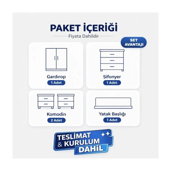 Sarmaşık Yatak odası takımı 6 Kapılı Gardırop 100% Mdf – Teslimat & Kurulum Dahil
