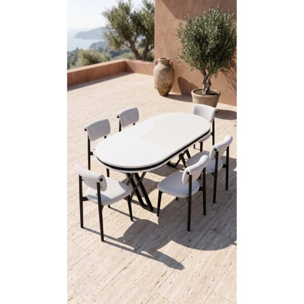 Aura Serisi 6 Kişilik Yemek Masası Takımı 90X160 cm 1. Sınıf Mdf Masa 6 Adet Ithal Kumaş Sandalye**