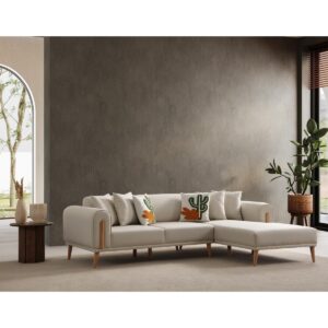 Ak Sofa Leon Köşe Koltuk Sağ Köşe Koltuk Açık Krem Renk Yumuşak Oturum 250x170 cm Gürgen ve Keten Malzeme