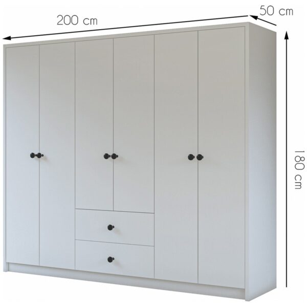 Metalia Gm 069 Delüx 6 Kapı 2 Çekmeceli Düğme Kulplu Gardırop