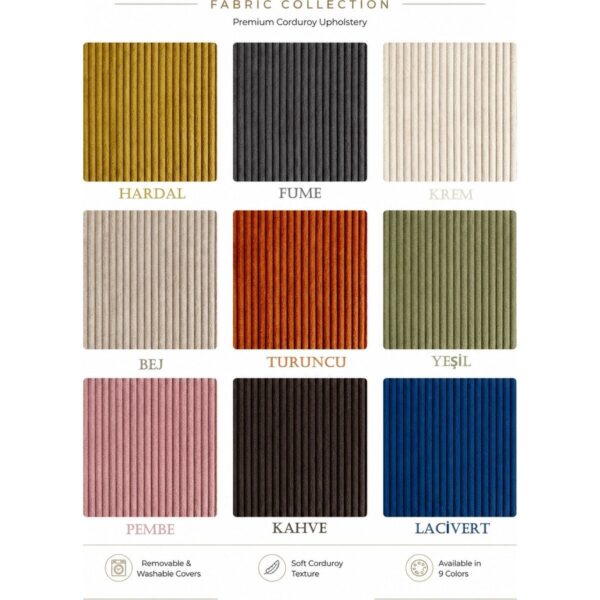 MONAMI 300X200 50DNS Kapalı Köşe Modüler Koltuk.kadife Fitilli Kumaş, Yatak Olabilen, Modern Tasarım.