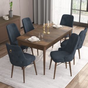 Concept Are Serisi, 80X132 Açılabilir Mdf Masa, Barok Ahşap Desenli Mutfak Masa Takımı, 6 Sandalye
