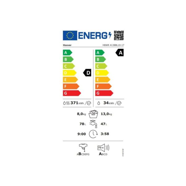 Hoover Hbwr 4138BL10-17 13 kg Yıkama 8 kg Kurutma Wi-Fi Bağlantılı 1400 Devir Çamaşır Makinesi