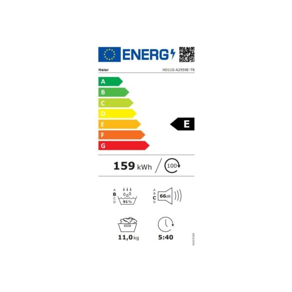 Haier HD110-A2959E-TR 11 kg Wi-Fi Bağlantılı Isı Pompalı Kurutma Makinesi