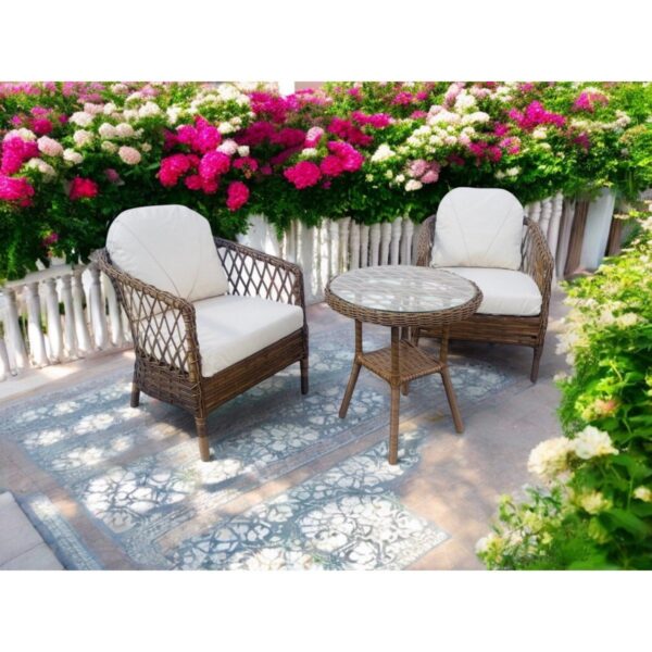 Monalin Mobilya Miami Kapuçino 2 Kişilik(1-1-Masa) Rattan Örgü Bahçe & Balkon & Teras Masa Sandalye Takımı