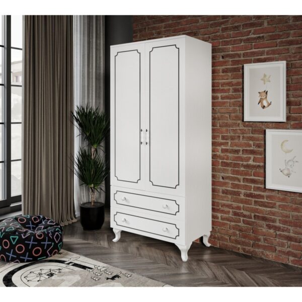 Kzn Home Stil 2 Kapaklı 2 Çekmeceli Modern Gardırop, Elbise Dolabı – Tamamı Mdf