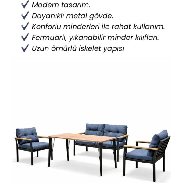 Evvon Bahçe Mobilyası Balkon Takımı Metal 2+1+1 Balkon Mobilyası Masa Takımı Mutfak Balkon Masası Bahçe Takımı