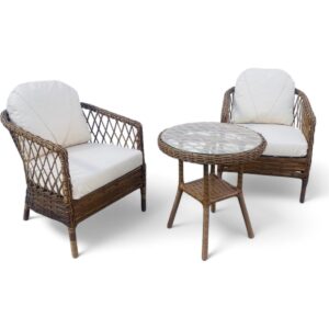 Monalin Mobilya Miami Kapuçino 2 Kişilik(1-1-Masa) Rattan Örgü Bahçe & Balkon & Teras Masa Sandalye Takımı