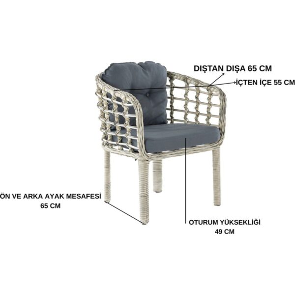Kartepe Galvaniz Boru 2 1 1 Sehpa(60*90) Rattan Bahçe Balkon Takımı,Gri Rattan